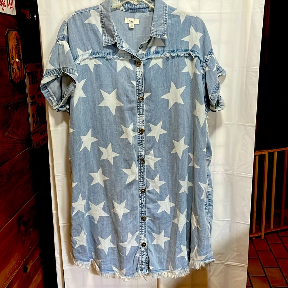 Easel Denim Short Sleeved Dress.